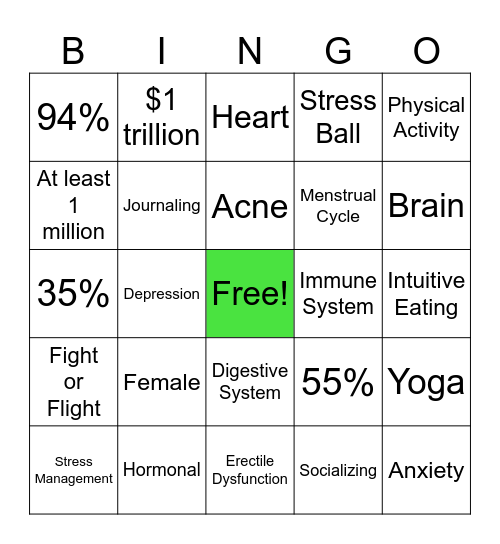 Stress Awareness Month Bingo Card