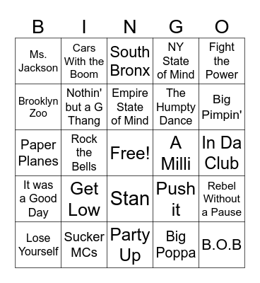 Best of Hip Hop Bingo Card