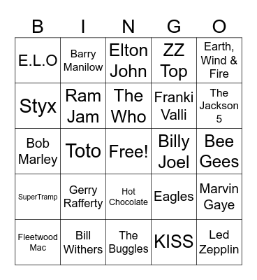 I Love the 70's Bingo Card
