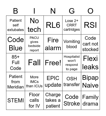 Post-Eclipse ICU Bingo Card