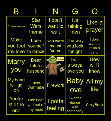 May the wedding celebrations be with you! Bingo Card