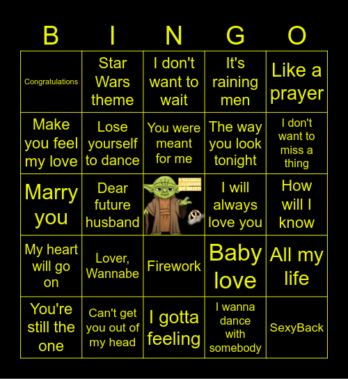 May the wedding celebrations be with you! Bingo Card
