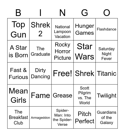 Movie Soundtracks Bingo Card