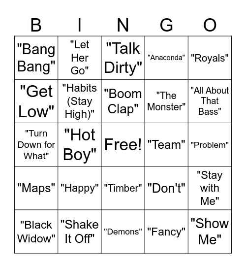 The Hits from 10 years Ago Bingo Card