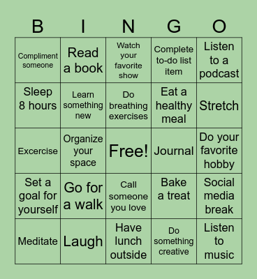 Mental Health Awareness Month Bingo Card