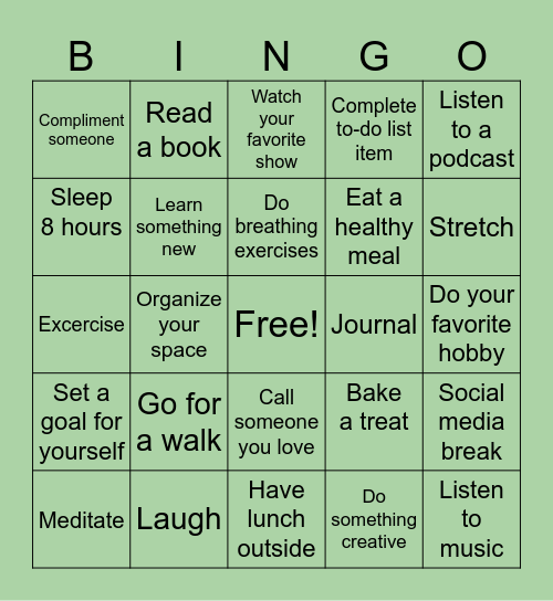 Mental Health Awareness Month Bingo Card