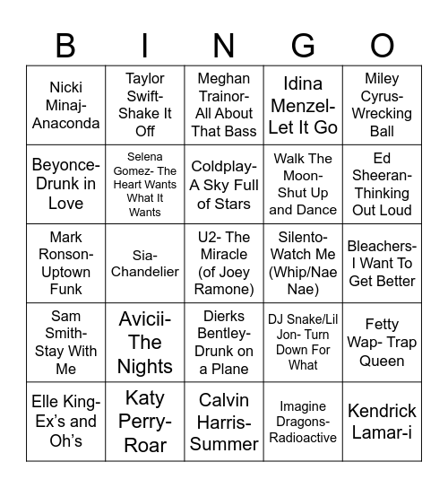 Radio Bingo Class of 2014 Bingo Card