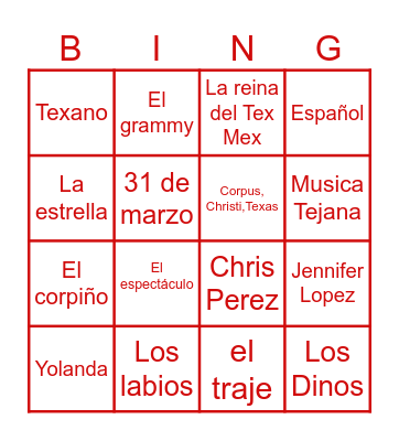 Selena Loteria Bingo Card