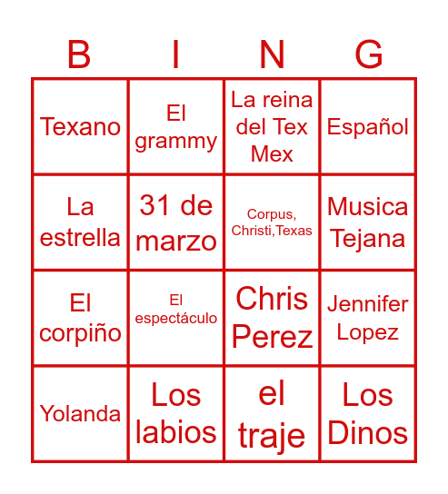 Selena Loteria Bingo Card