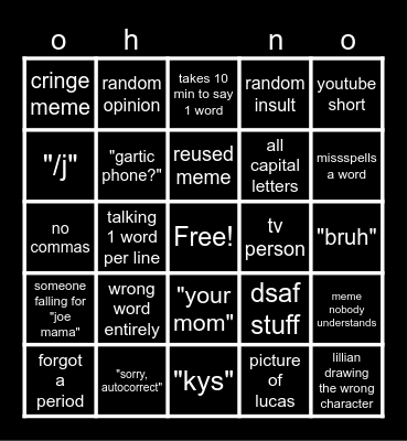 group chat bingo Card