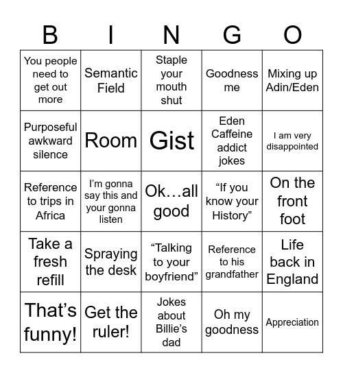 Untitled Bingo Card