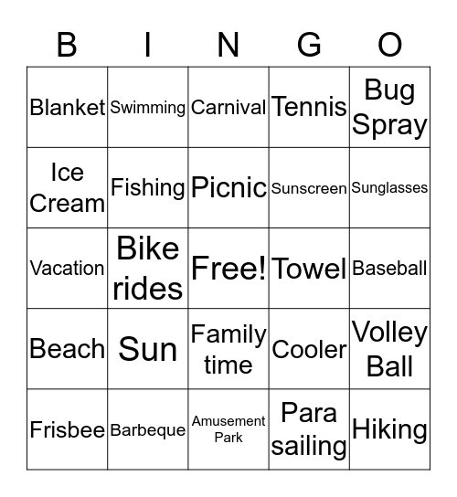 Summer is here! Bingo Card