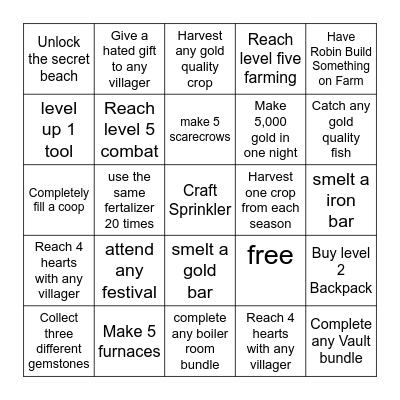 Stardew Valley Lockout Bingo Card