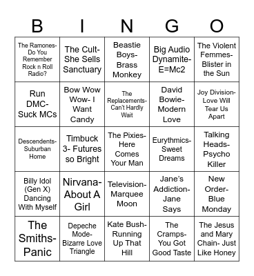Radio Bingo 80's Cool Kids Mixtape Bingo Card
