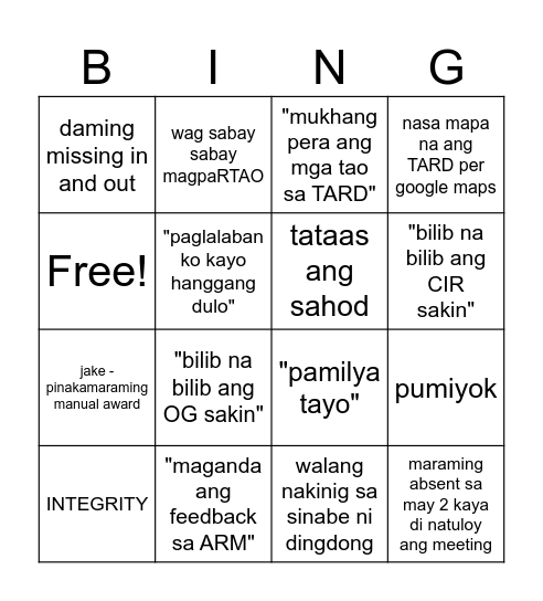 meeting bingo card Bingo Card