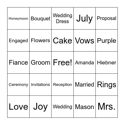 Wedding Shower Bingo Card