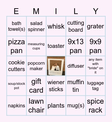 Emily's Bridal Shower Bingo Card