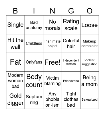 Moid Misogyny Posting Bingo Card