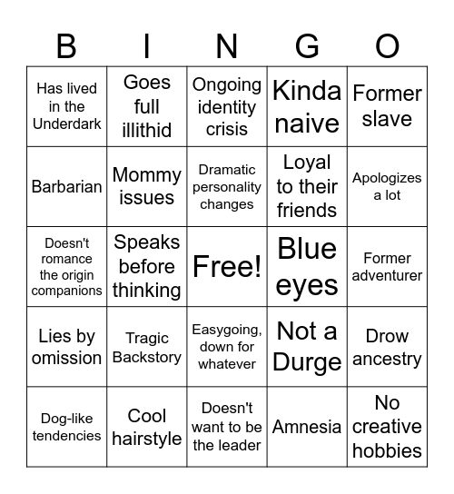 Fidelius Bingo Card