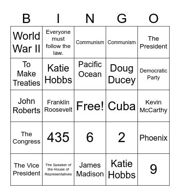 Civic Prep Bingo Card