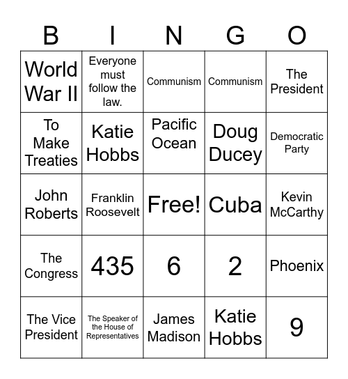 Civic Prep Bingo Card