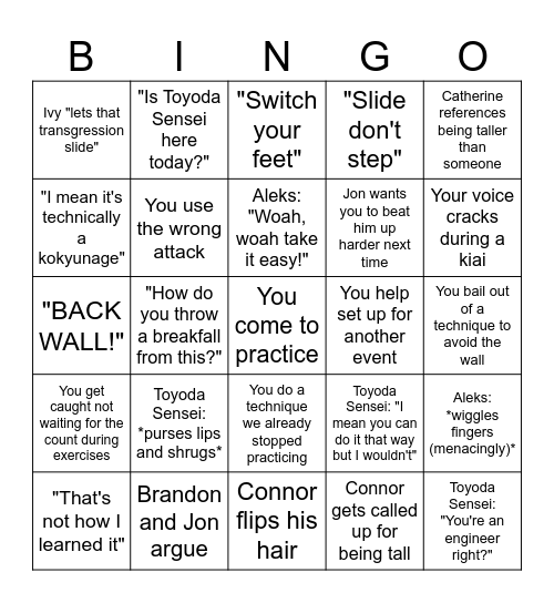 Tenshinkan Bingo Card