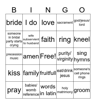 Wedding Bingo Card