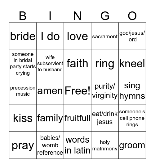 Wedding Bingo Card