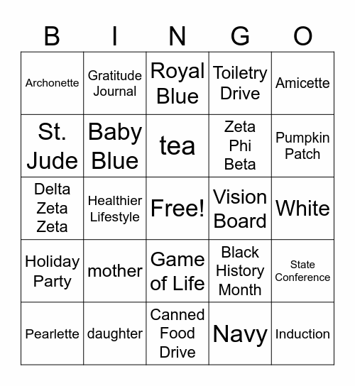 Mother Daughter Tea Bingo Card