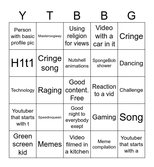 YouTube shorts bingo Card