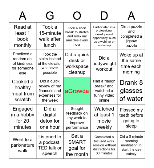 Building the Habits Bingo Card