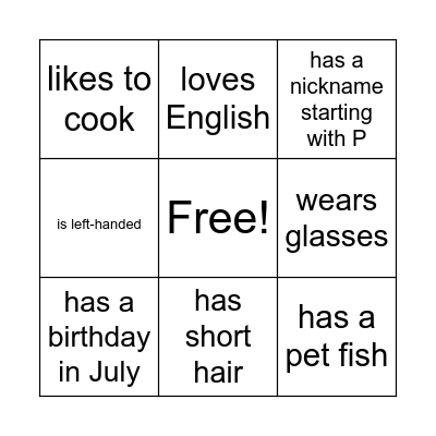 Find someone in the class who... Bingo Card