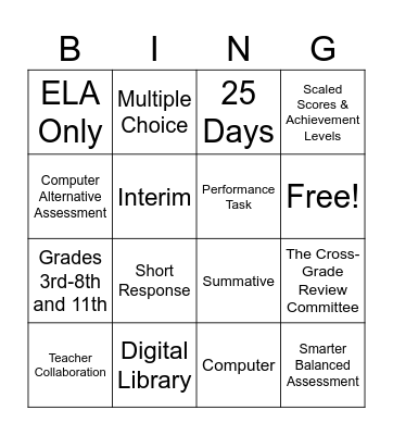 Smarter Balanced Assessment System Bingo Card