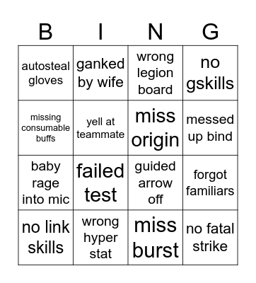 Bootleg Sandbang Bingo Card