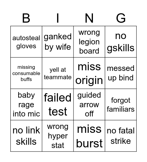 Bootleg Sandbang Bingo Card