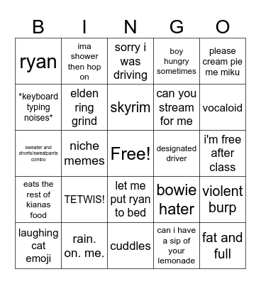 caty bingo Card