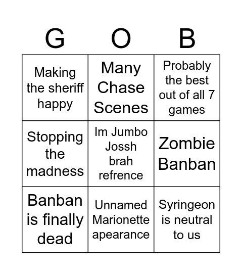 GOBB 7 Bingo Card
