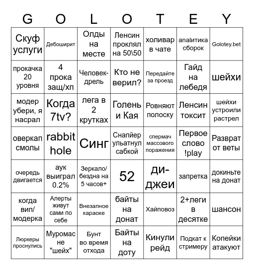 golotey.bet Bingo Card