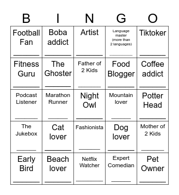 Who are you? Bingo Card