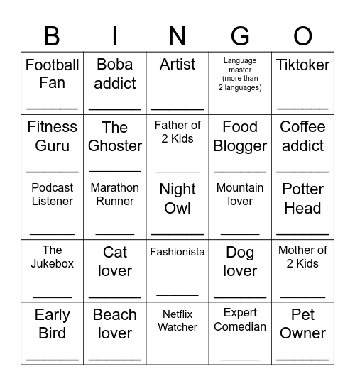 Who are you? Bingo Card