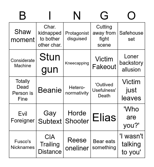 Person of Interest Bingo Card