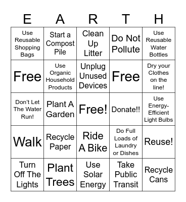 Earth Day Bingo Card