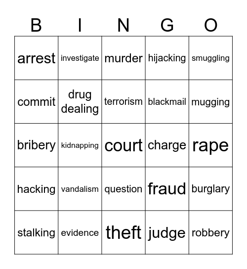 Crimes Bingo Card