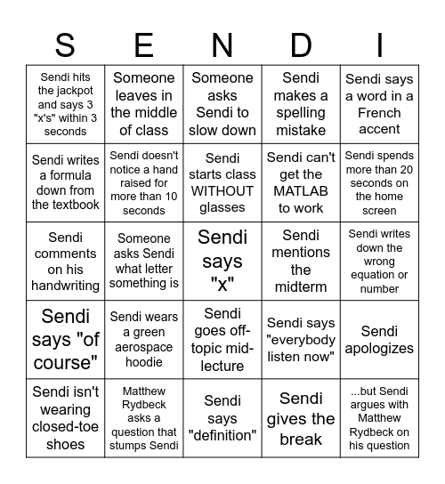 The SENDI Bingo Card