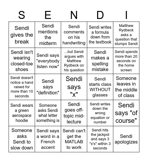 The SENDI Bingo Card