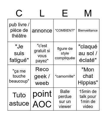 08/05 CLEMO BINGO DINGO Bingo Card
