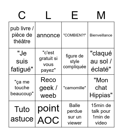 08/05 CLEMO BINGO DINGO Bingo Card