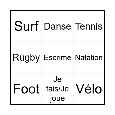 French Sports Bingo Card