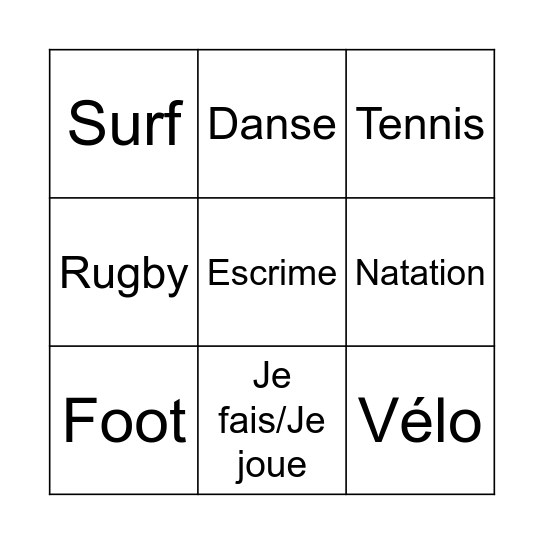 French Sports Bingo Card