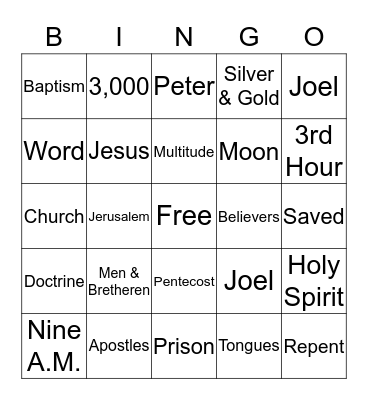 Acts Bible Bingo Card
